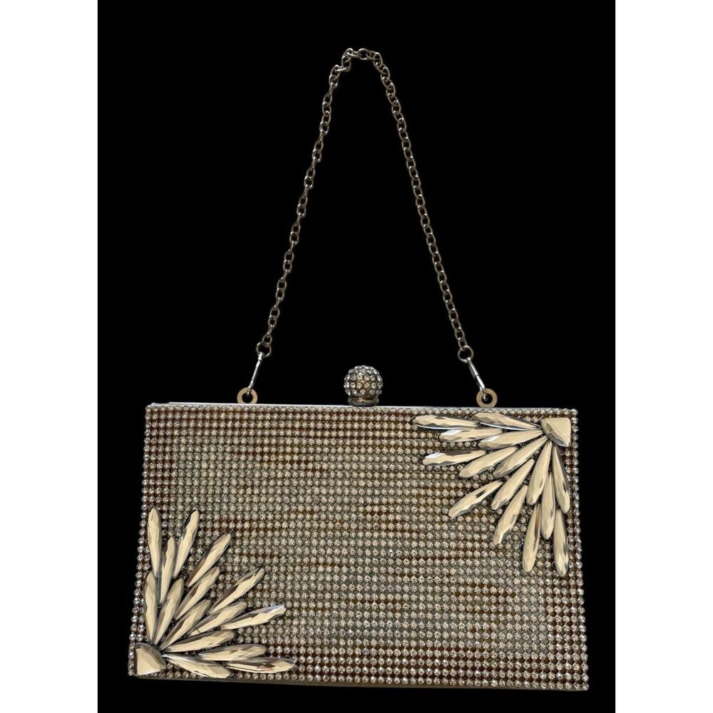 Rhinestone Evening Clutch Bag Crystal Crystal Embellished Party Purse Vintage - Picture 8 of 10